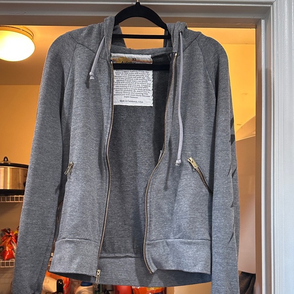 Aviator Nation Gray Lightning Bolt Full Zip Hoodie with Gold Zippers - Picture 7 of 8